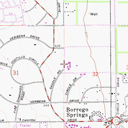 Topographic Map of Borrego Springs High School, CA