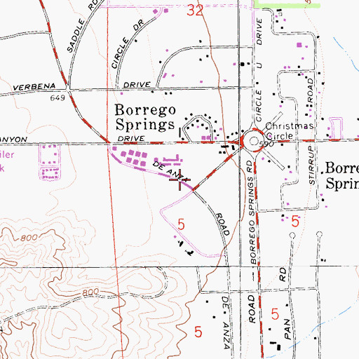 Topographic Map of Borrego Springs Post Office, CA