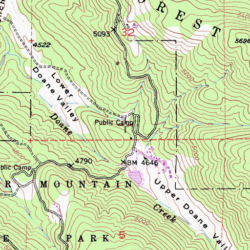 Topographic Map of Doane Valley Campground, CA