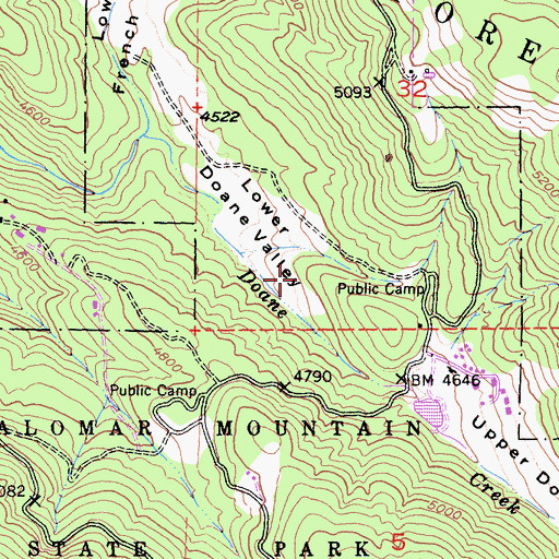 Topographic Map of Doane Valley Nature Trail, CA