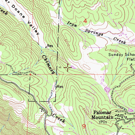Topographic Map of Doane Valley Reservoir, CA