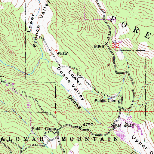 Topographic Map of Lower Doane Trail, CA