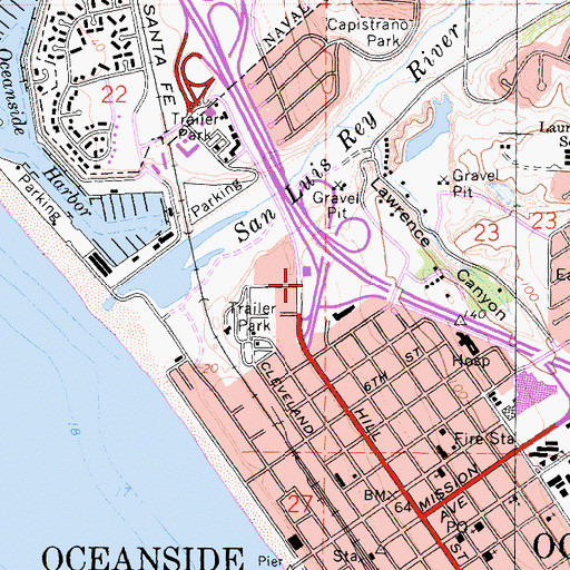 Topographic Map of Oceanside Chamber of Commerce and Visitor Information Center, CA
