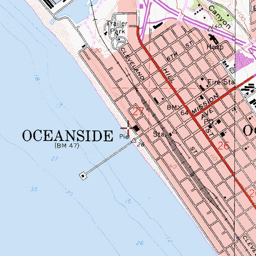 Topographic Map of Oceanside Community Center, CA