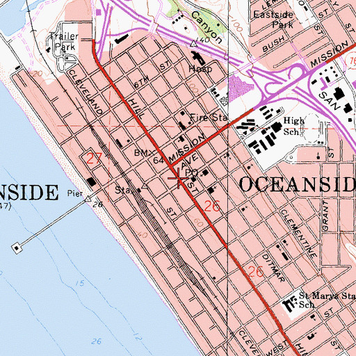 Topographic Map of First Street Post Office, CA