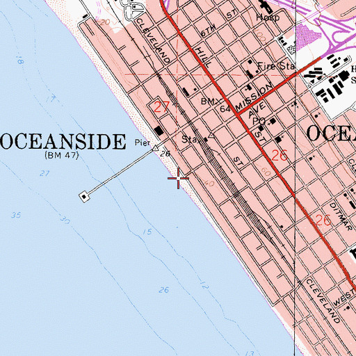 Topographic Map of Pacific Street Linear Park, CA