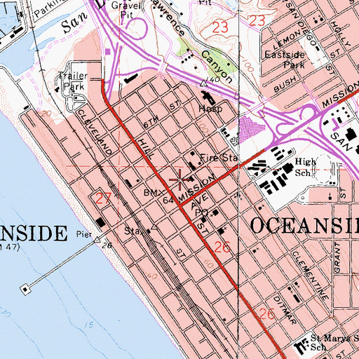 Topographic Map of Saint Marys Star of the Sea Roman Catholic Church, CA