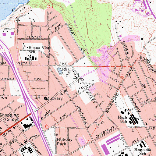 Topographic Map of Beautiful Saviour Evangelical Lutheran Church, CA