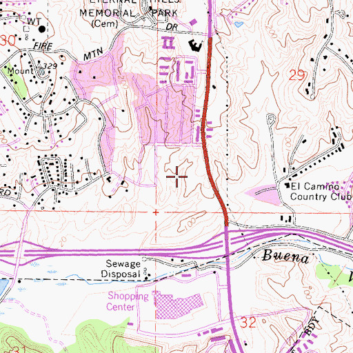 Topographic Map of Camino Town and Country Shopping Center, CA
