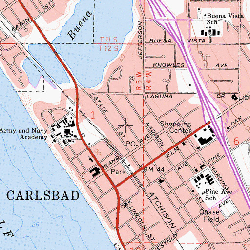 Topographic Map of Carlsbad Post Office, CA