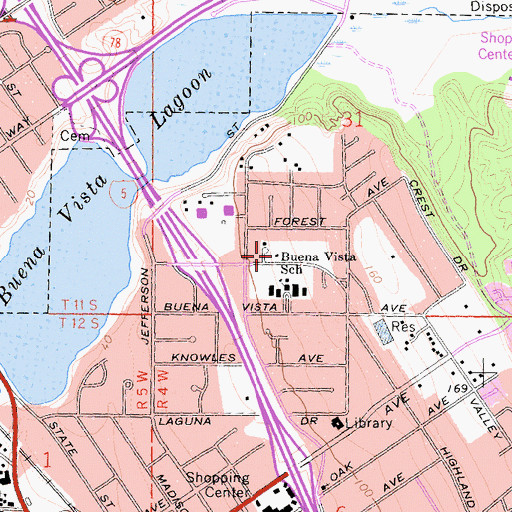Topographic Map of Las Flores Church of the Nazarenes, CA