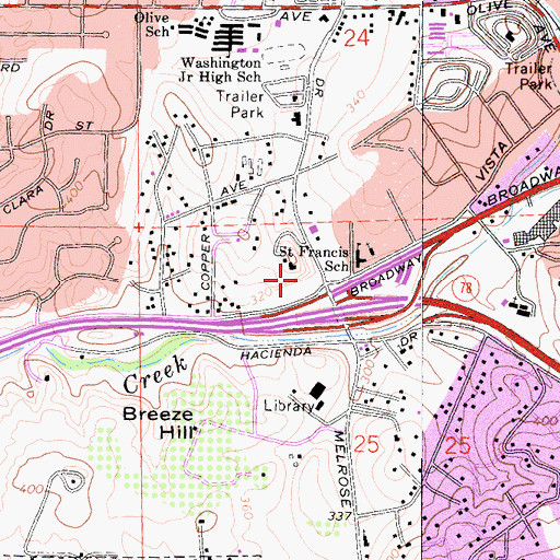 Topographic Map of Melrose Center Shopping Center, CA