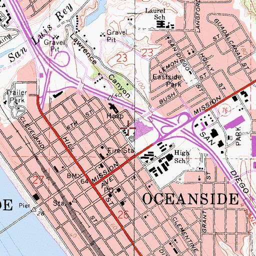 Topographic Map of Mission Square Shopping Center, CA