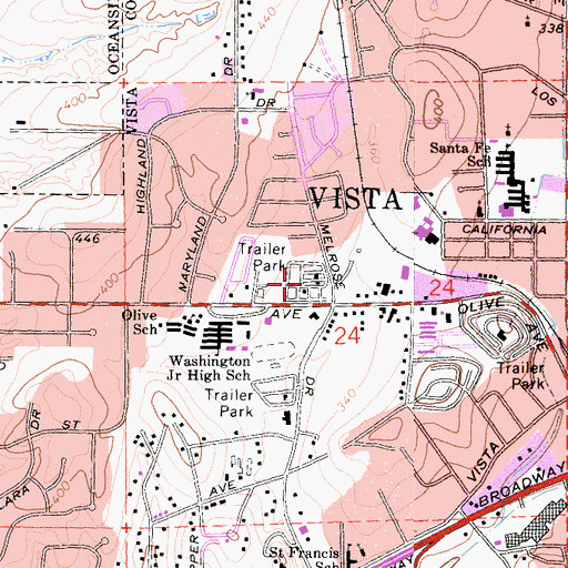 Topographic Map of Mountain View Mobile Estates, CA
