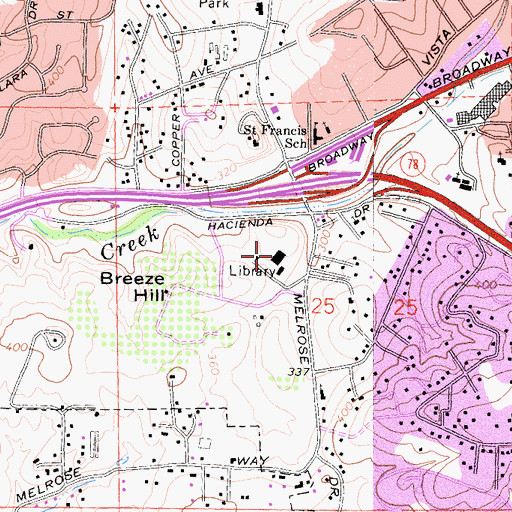 Topographic Map of North County Regional Center San Diego County Library, CA
