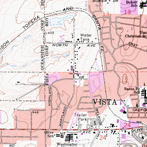 Topographic Map of North Vista Baptist Church, CA