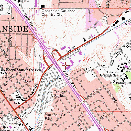 Topographic Map of Oceanside Five Shopping Center, CA