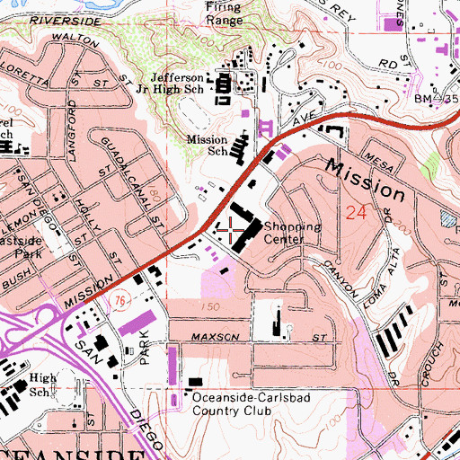 Topographic Map of Oceanside Plaza Shopping Center, CA