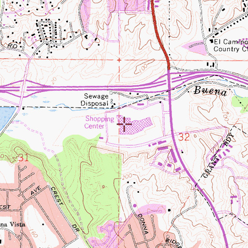 Topographic Map of Plaza Camino Real Shopping Center, CA