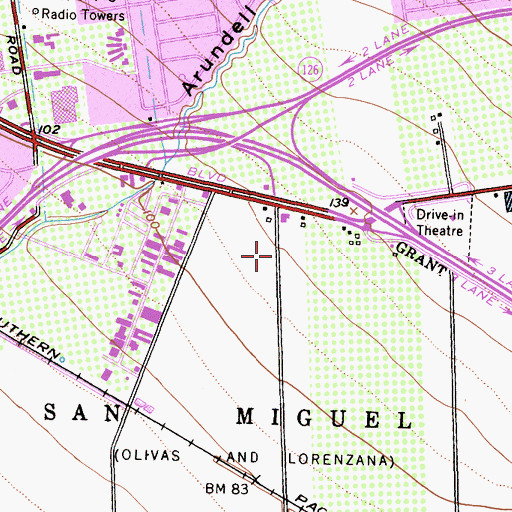 Topographic Map of Poinsettia Plaza Shopping Center, CA