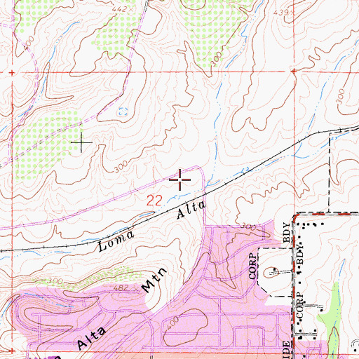 Topographic Map of Rancho del Oro Plaza Shopping Center, CA