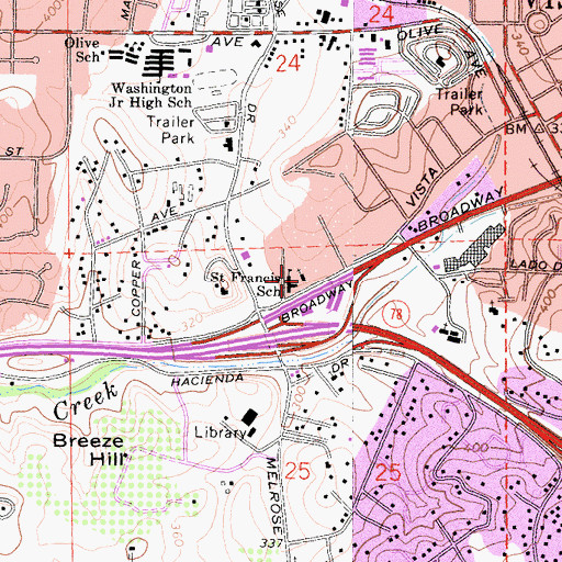 Topographic Map of Saint Francis Catholic Church, CA