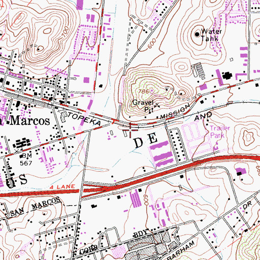 Topographic Map of San Marcos Branch San Diego County Library, CA