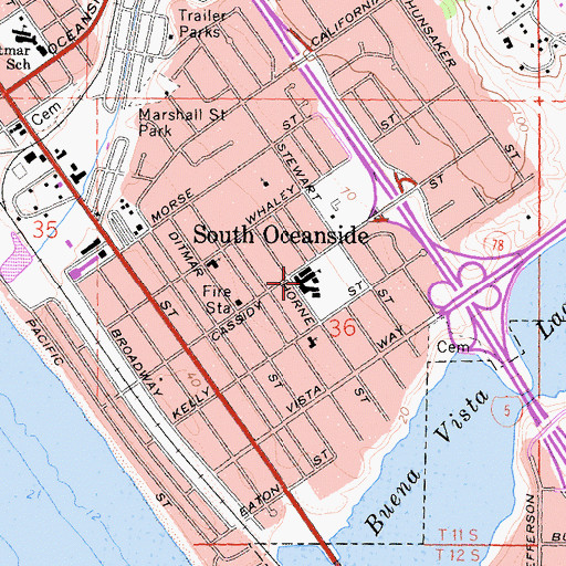 Topographic Map of South Oceanside Elementary School, CA