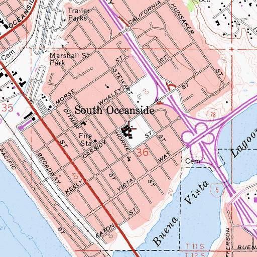 Topographic Map of South Oceanside Park, CA