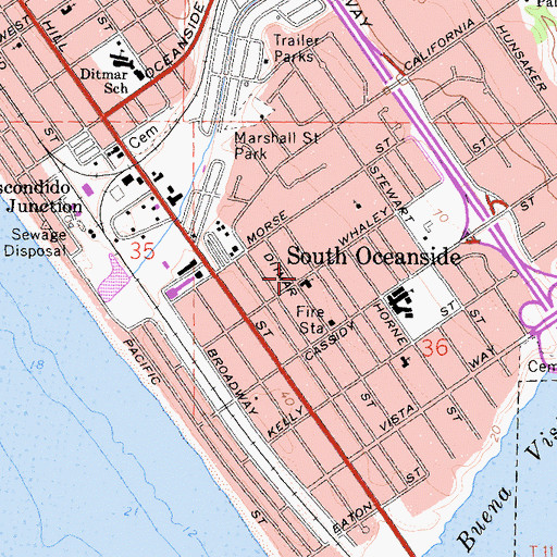Topographic Map of South Oceanside United Methodist Church, CA