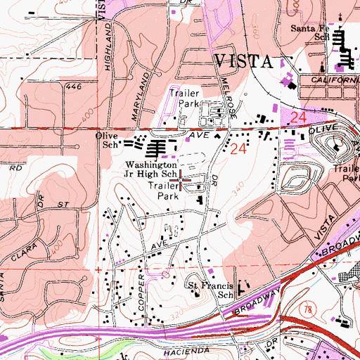 Topographic Map of The Palms Trailer Park, CA
