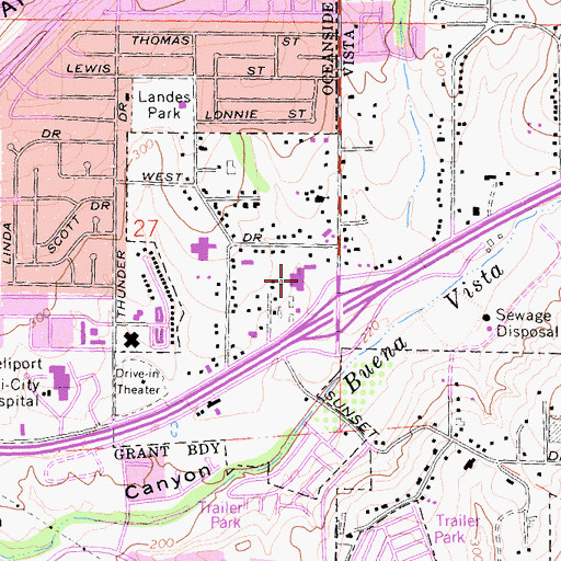 Topographic Map of Tri-City Square Shopping Center, CA