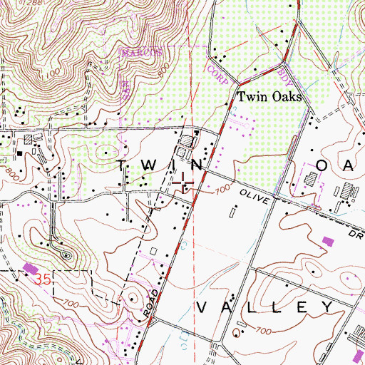 Topographic Map of Twin Oaks High School, CA