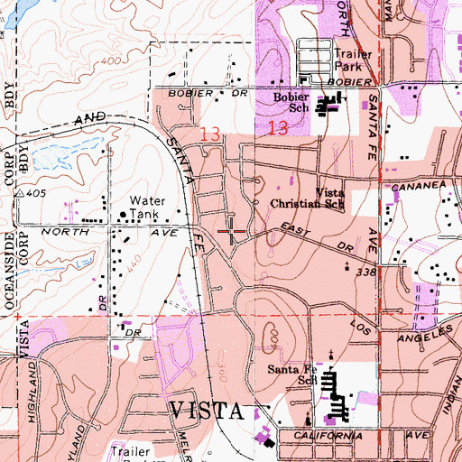 Topographic Map of Vista Bible Chapel, CA