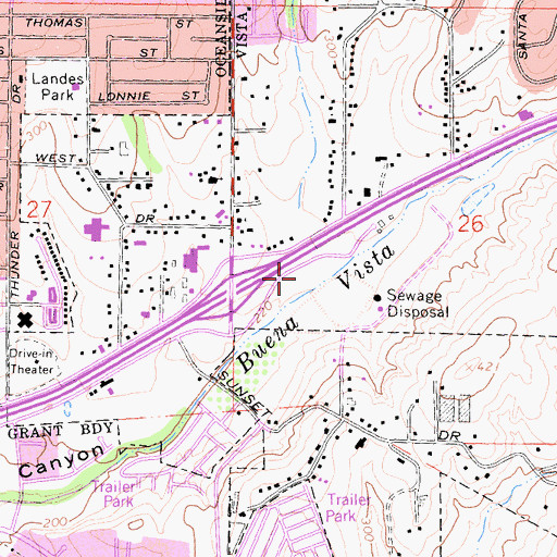 Topographic Map of Vista Gateway Regional Shopping Center, CA