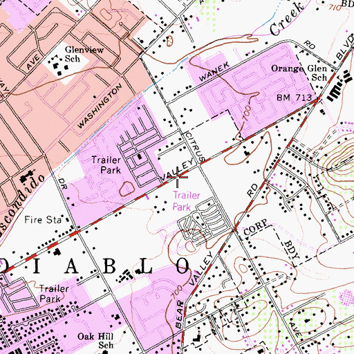 Topographic Map of Escondido Hills Plaza Shopping Center, CA