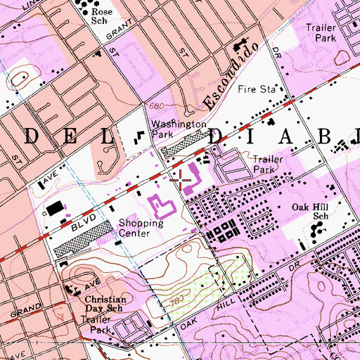 Topographic Map of Escondido Town and Country Shopping Center, CA