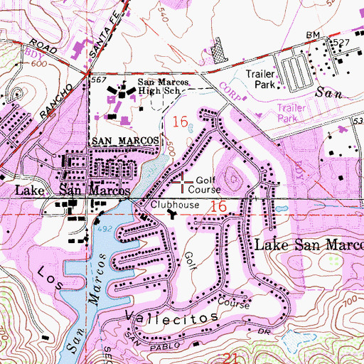 Topographic Map of Lake San Marcos Country Club, CA