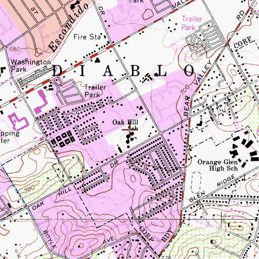 Topographic Map of Oak Hill City Park, CA