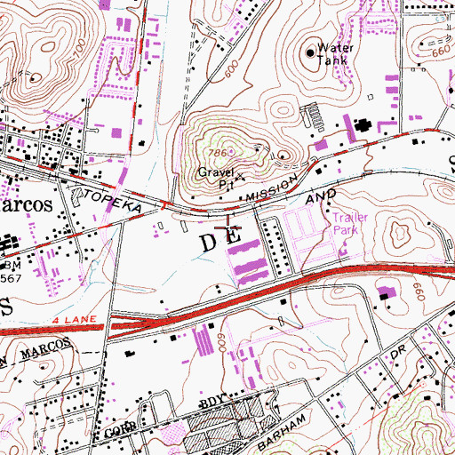 Topographic Map of San Marcos Community Center, CA