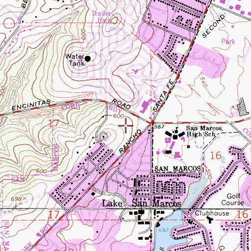 Topographic Map of San Marcos Gateway Shopping Center, CA