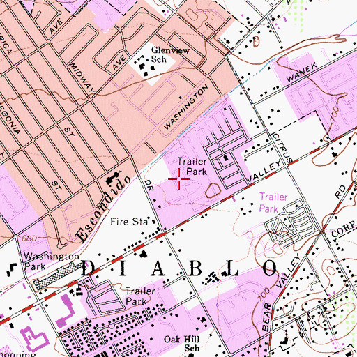 Topographic Map of Town and Country Mobile Home Park, CA