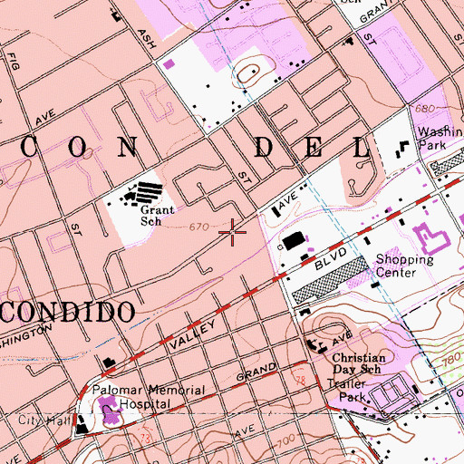 Topographic Map of Washington Square Shopping Center, CA