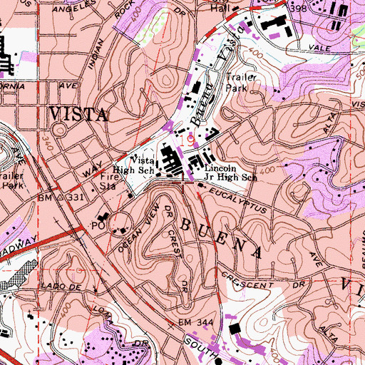Topographic Map of All Saints Episcopal Church, CA