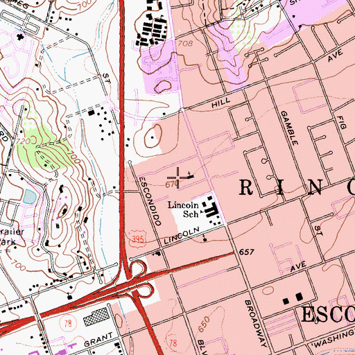 Topographic Map of Broadway Baptist Church, CA
