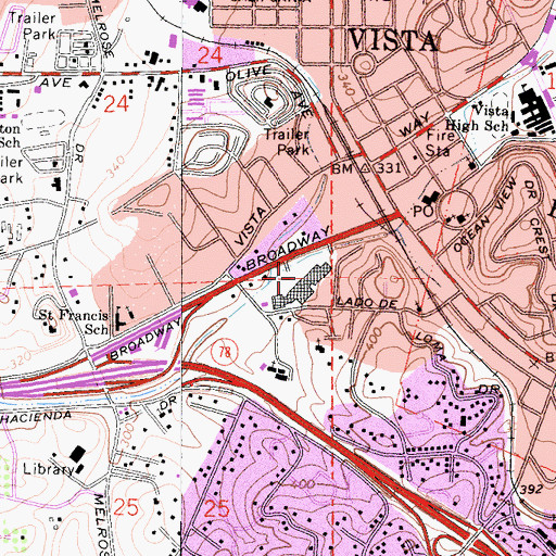 Topographic Map of Broadway Vista Shopping Center, CA