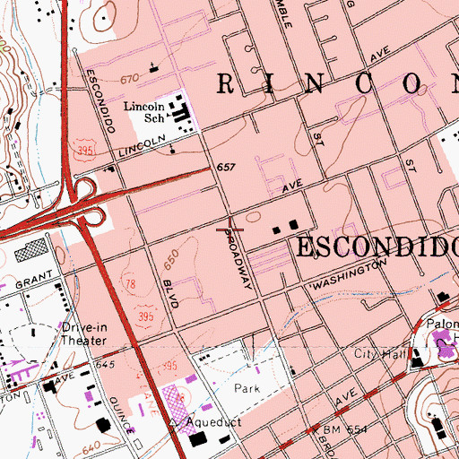 Topographic Map of Escondido Chamber of Commerce and Visitors Bureau, CA