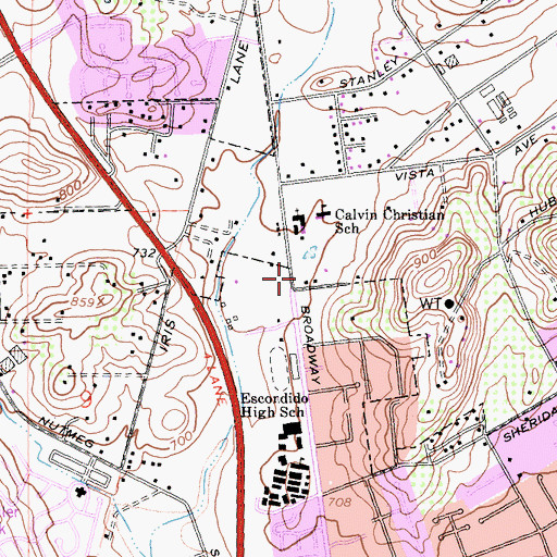 Topographic Map of First Congregational Church of Escondido, CA