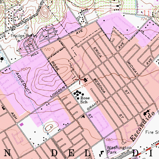 Topographic Map of Lincoln Avenue Baptist Church, CA