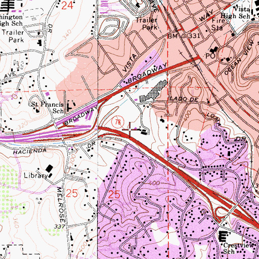 Topographic Map of Methodist Church of Vista, CA